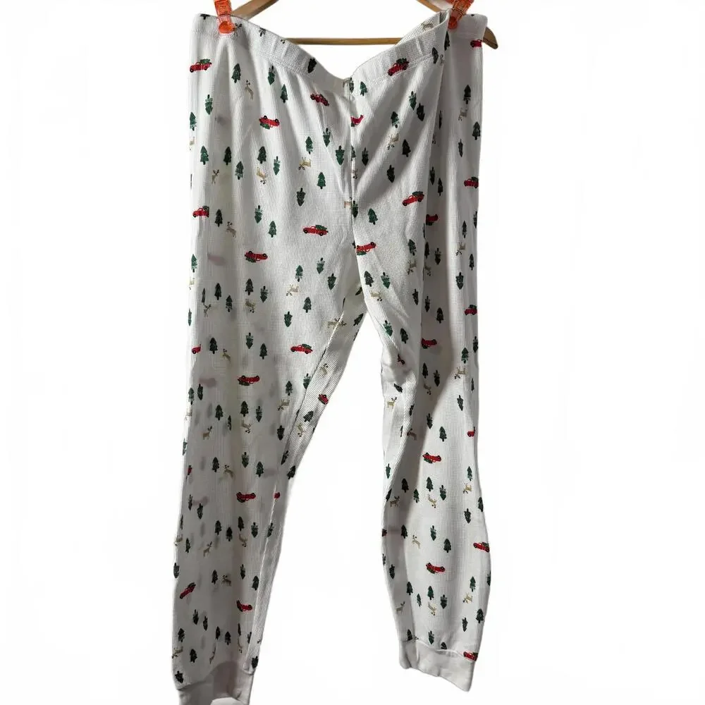 Men's Christmas thermal Pajamas. Adult Carters. XXL.‎ Holiday. Tree/Red Truck.